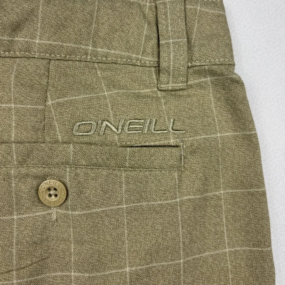ONeill Hybrid Shorts Mens 36 Khaki Windowpane Grid Check Walk Board Shorts Swim